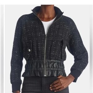 Tweed pleather trimmed cropped jacket womens NWT Gracia Bloomingdale’s sz small